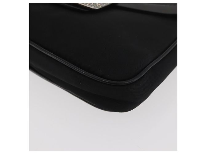 Borsa a spalla con catena Prada in nylon nero e argento autentica BAZ748A - vista 14