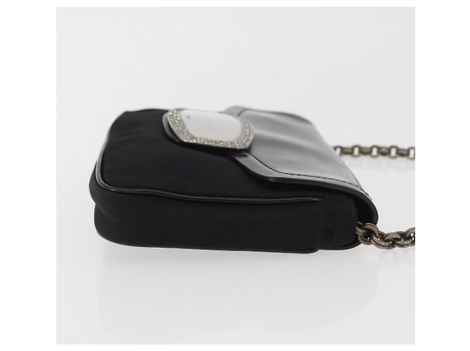 Borsa a spalla con catena Prada in nylon nero e argento autentica BAZ748A - vista 3