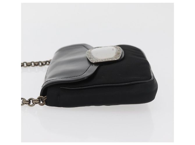 Borsa a spalla con catena Prada in nylon nero e argento autentica BAZ748A - vista 4