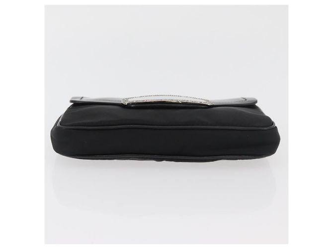Borsa a spalla con catena Prada in nylon nero e argento autentica BAZ748A - vista 5