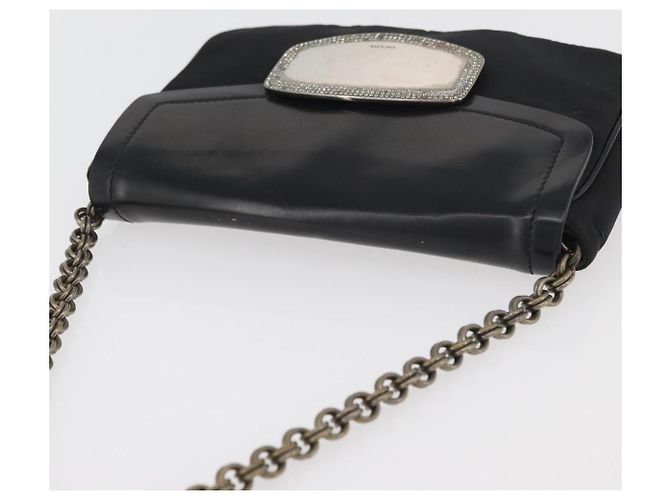 Borsa a spalla con catena Prada in nylon nero e argento autentica BAZ748A - vista 6