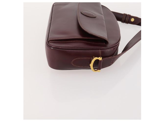 CARTIER Borsa a Spalla Must Line Pelle 3 Pezzi Bordeaux Oro Auth 166800 D'oro Bordò - vista 11