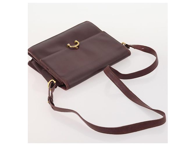 CARTIER Borsa a Spalla Must Line Pelle 3 Pezzi Bordeaux Oro Auth 166800 D'oro Bordò - vista 19
