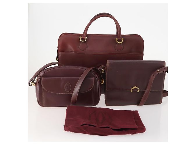 CARTIER Borsa a Spalla Must Line Pelle 3 Pezzi Bordeaux Oro Auth 166800 D'oro Bordò - vista 23