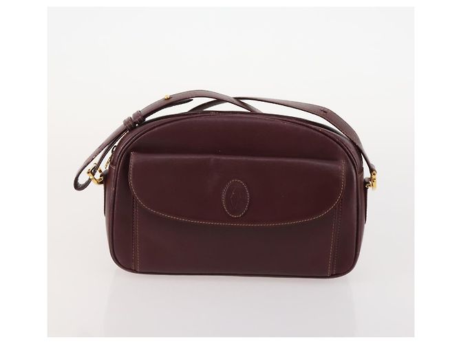 CARTIER Borsa a Spalla Must Line Pelle 3 Pezzi Bordeaux Oro Auth 166800 D'oro Bordò - vista 9