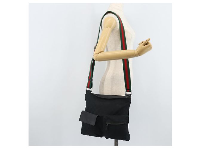 Borsa a Spalla Gucci GG Canvas Web Sherry Line Nera Rossa Verde 169937 Auth YKZ350 Nero Rosso - vista 23