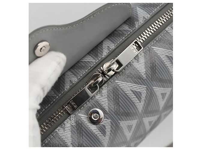 Borsa a Spalla Rango 22 in Tela PVC Grigio Argento Christian Dior Auth 174428SAM Marrone - vista 10