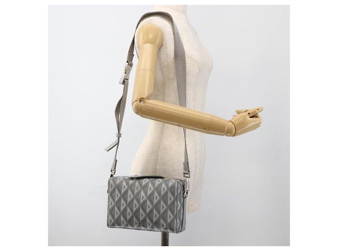 Borsa a Spalla Rango 22 in Tela PVC Grigio Argento Christian Dior Auth 174428SAM Marrone - vista 22