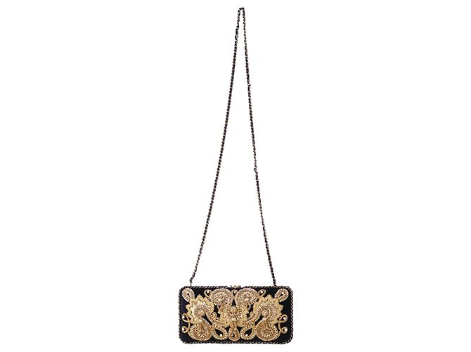 Gabrielle Clutch in velluto nero ricamato in oro di Chanel – anni '10 - Ansicht 4