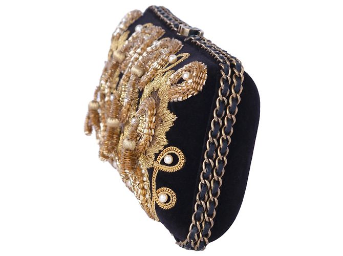 Gabrielle Clutch in velluto nero ricamato in oro di Chanel – anni '10 - Ansicht 5