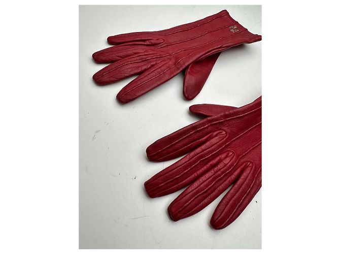 Rote Vintage Loewe Lederhandschuhe - Ansicht 12