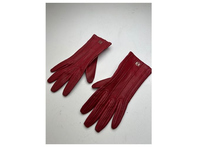 Rote Vintage Loewe Lederhandschuhe - Ansicht 2