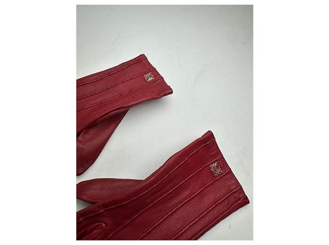 Rote Vintage Loewe Lederhandschuhe - Ansicht 3