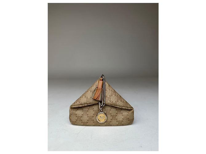 Céline Borsa in pelle monogramma Triomphe vintage Celine Paris Beige - vista 6