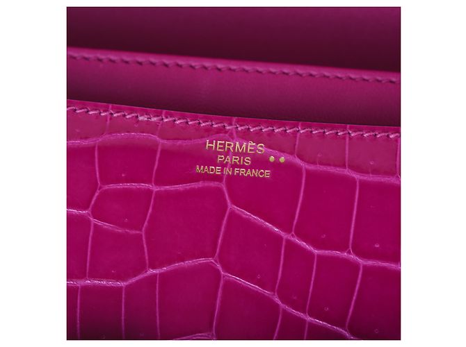 Hermès Constance Elan in Coccodrillo Porosus Rosa Scheherazade con Finiture in Oro Fuschia - vista 14