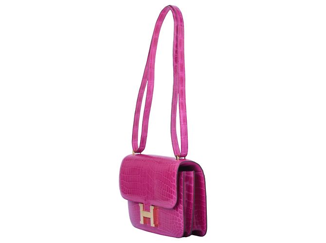 Hermès Constance Elan in Coccodrillo Porosus Rosa Scheherazade con Finiture in Oro Fuschia - vista 3