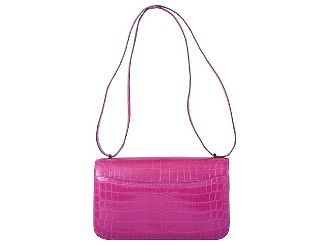Hermès Constance Elan in Coccodrillo Porosus Rosa Scheherazade con Finiture in Oro Fuschia - vista 4