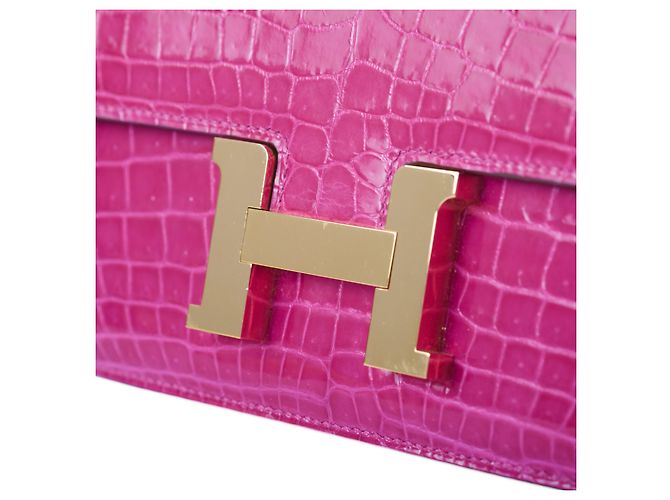 Hermès Constance Elan in Coccodrillo Porosus Rosa Scheherazade con Finiture in Oro Fuschia - vista 5