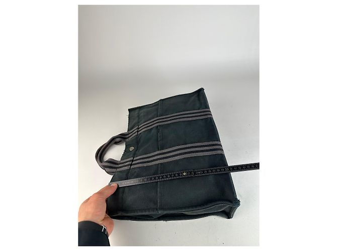 Vintage Hermès Canvas Tote Bag Schwarz Grau - Ansicht 11