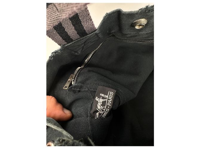 Vintage Hermès Canvas Tote Bag Schwarz Grau - Ansicht 4
