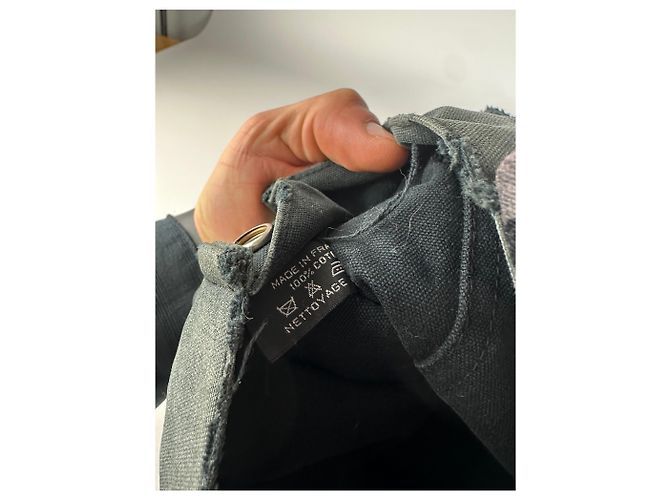 Vintage Hermès Canvas Tote Bag Schwarz Grau - Ansicht 5
