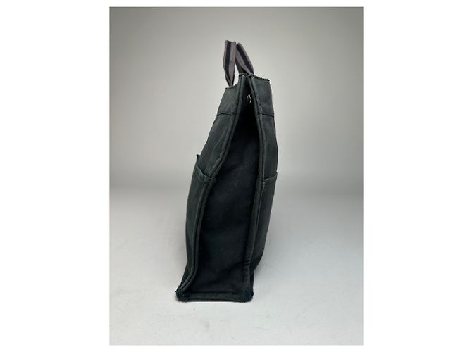 Vintage Hermès Canvas Tote Bag Schwarz Grau - Ansicht 7