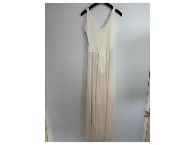 Autre Marque Vestido Maxi de Tul Blanco con Accesorios Dorados - vista 3
