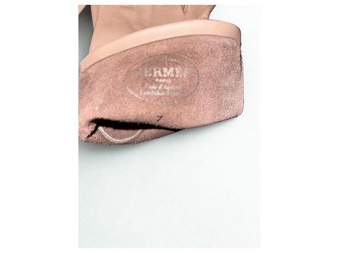Hermès Taupe Perforierte Lederhandschuhe Größe 7 Beige - Ansicht 4