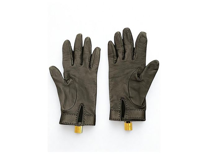 Hermès Schwarze Lederhandschuhe Kelly Lock Größe 6 1/2 - Ansicht 6