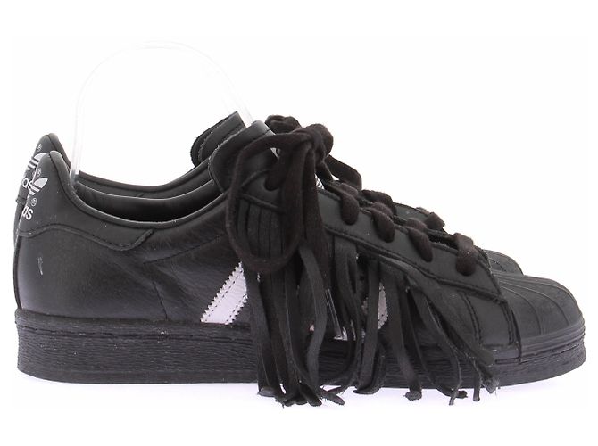Adidas Baskets "Superstar" noir à franges en cuir - vue 2