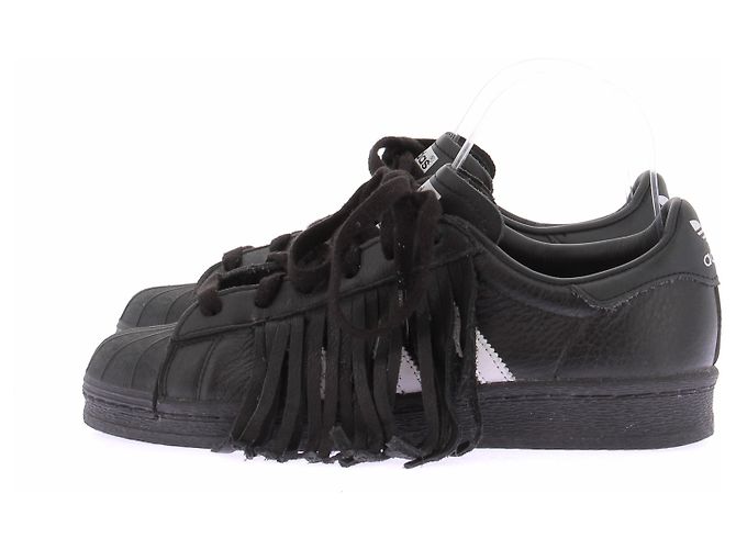Adidas Baskets "Superstar" noir à franges en cuir - vue 3