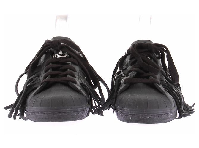 Adidas Baskets "Superstar" noir à franges en cuir - vue 4