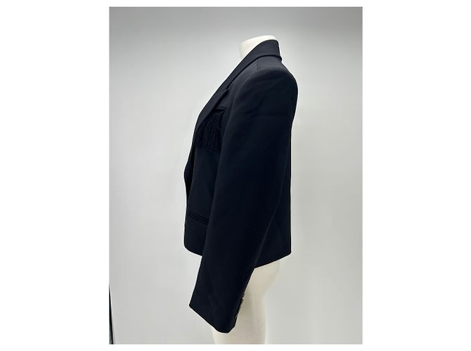 Autre Marque Blazer negro con flecos de lana - vista 4