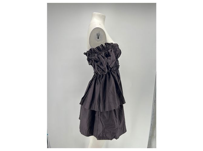 Autre Marque Braunes gerafftes Bustierkleid - Ansicht 3