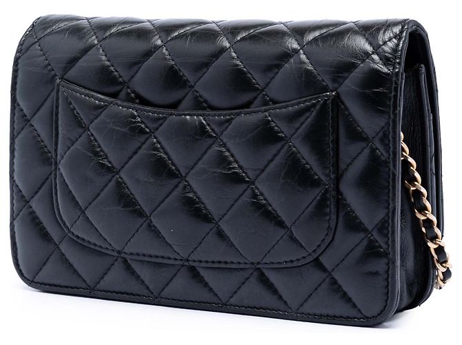 Wallet On Chain Chanel Carteira com Corrente Reissue 2.55 em Couro de Bezerro Envelhecido Preto - vista 2