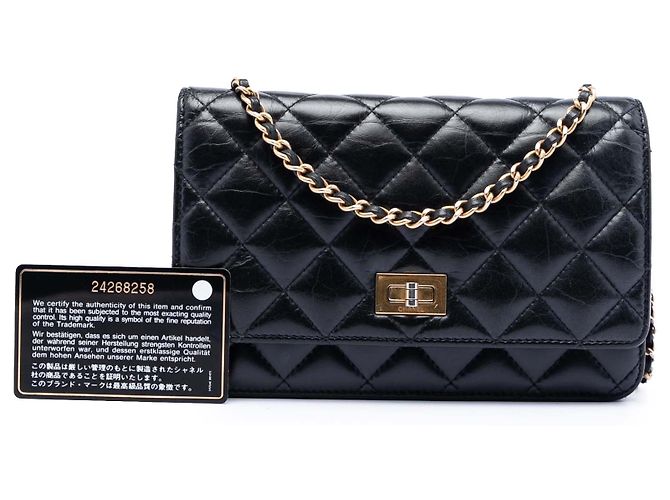 Wallet On Chain Chanel Carteira com Corrente Reissue 2.55 em Couro de Bezerro Envelhecido Preto - vista 9