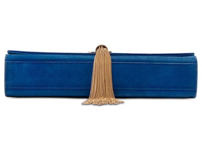 Borsa a tracolla Kate Monogram in suede blu medio con frange di Saint Laurent - vista 3
