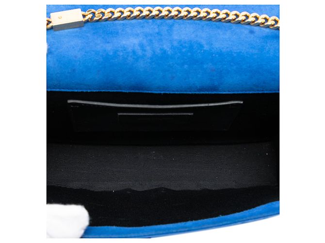 Borsa a tracolla Kate Monogram in suede blu medio con frange di Saint Laurent - vista 4