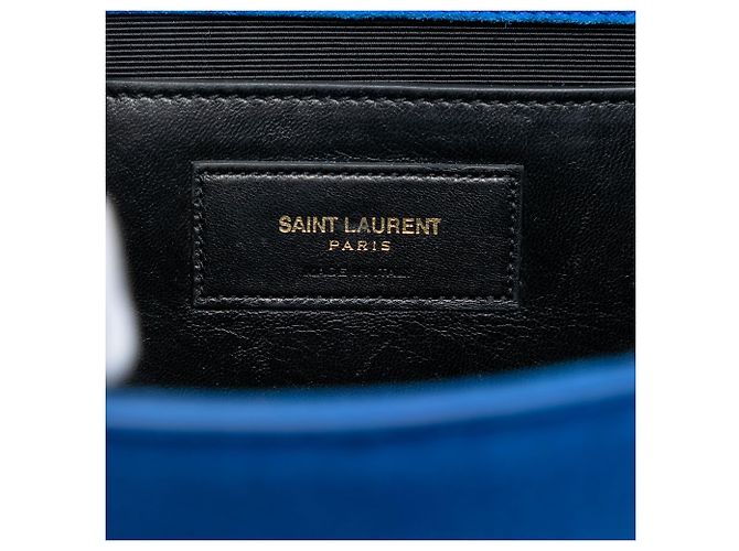 Borsa a tracolla Kate Monogram in suede blu medio con frange di Saint Laurent - vista 5