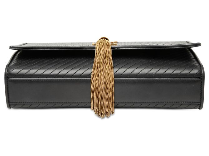 Sac à bandoulière Kate Monogram en cuir de veau matelassé noir moyen avec frange Saint Laurent - vue 3