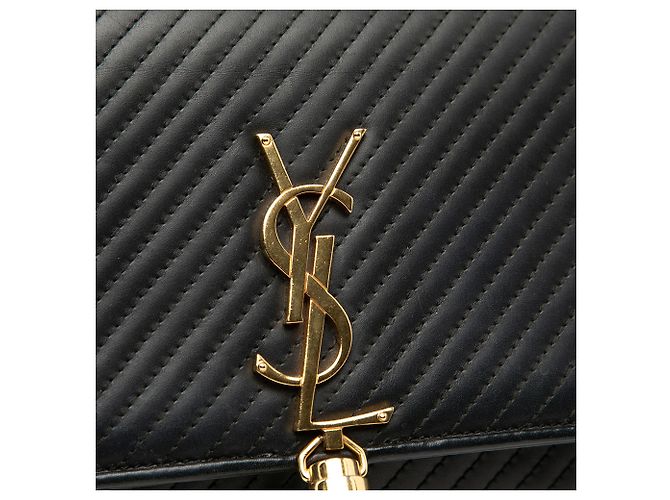 Sac à bandoulière Kate Monogram en cuir de veau matelassé noir moyen avec frange Saint Laurent - vue 5