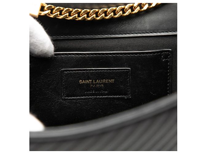 Sac à bandoulière Kate Monogram en cuir de veau matelassé noir moyen avec frange Saint Laurent - vue 7