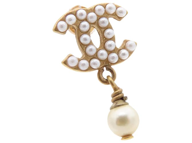 Orecchini a pressione in perla finta dorata CC di Chanel D'oro - vista 3