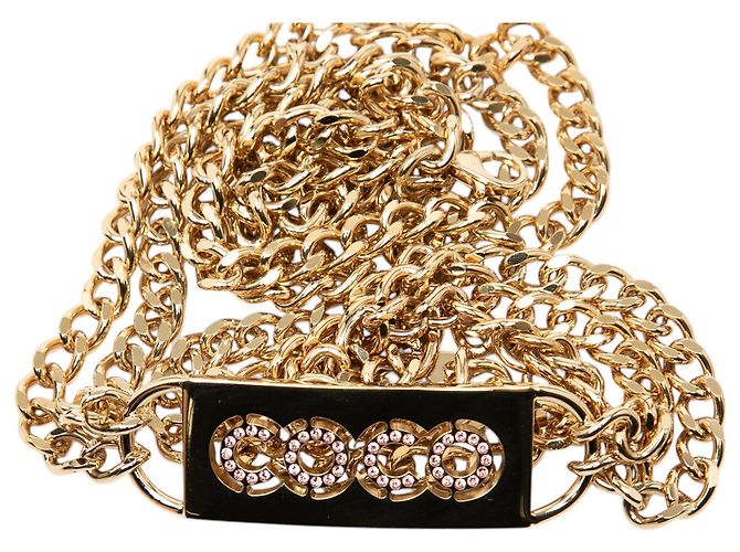 Chanel Gold Gold Plated Strass Coco Plaque Double Chain Belt Golden - view 4
