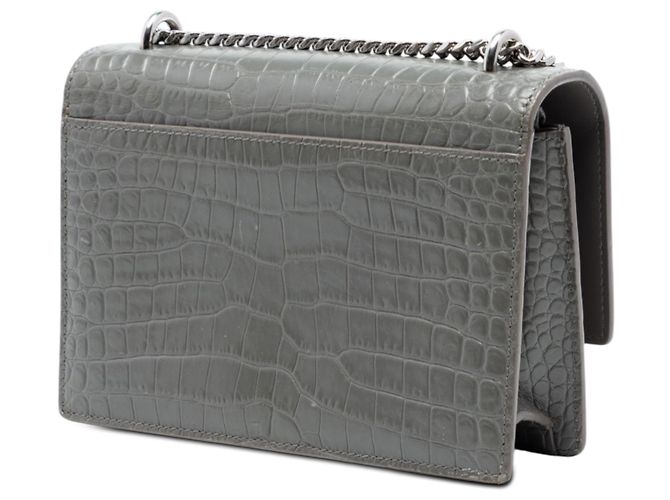Saint Laurent Cartera Monogram Sunset de Cuero Mini Croc Embossed Gris con Cadena - vista 2