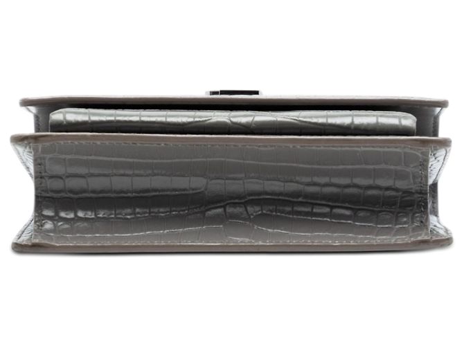 Saint Laurent Cartera Monogram Sunset de Cuero Mini Croc Embossed Gris con Cadena - vista 3