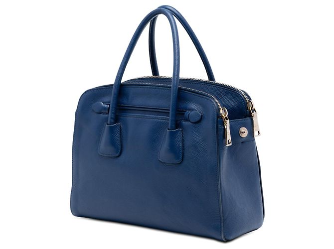 Borsa a mano Prada in pelle Saffiano blu con doppia zip Blu scuro - vista 2