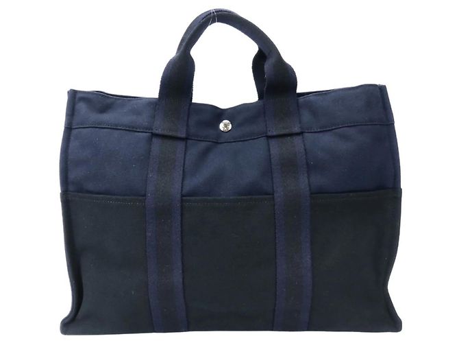 Hermès Fourre-Tout MM Canvas Tasche Schwarz Marineblau - Ansicht 2