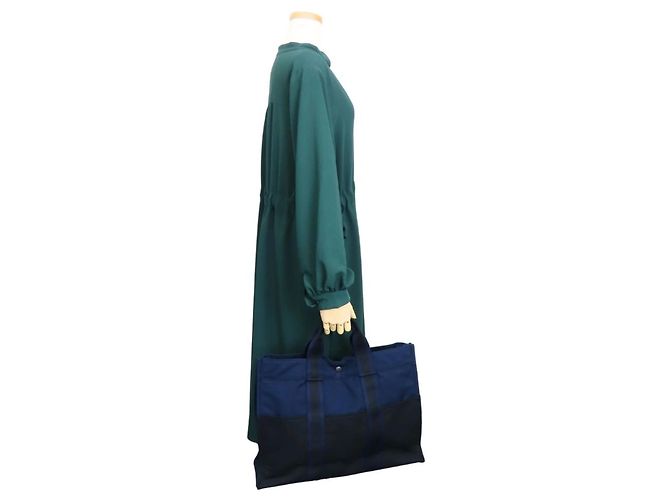 Hermès Fourre-Tout MM Canvas Tasche Schwarz Marineblau - Ansicht 21