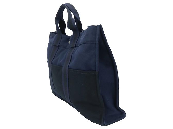 Hermès Fourre-Tout MM Canvas Tasche Schwarz Marineblau - Ansicht 3
